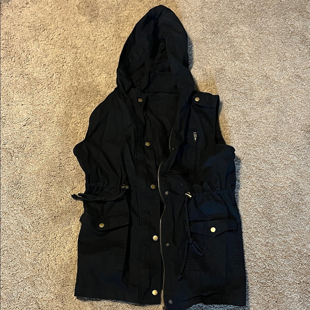 Zenana Outfitters Black Utility Jacket with Hood